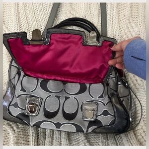 Coach Signature Sateen Poppy Satchel Handbag in Gray and Black Rare